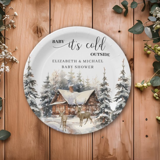 Winter Forest House Baby It's Cold Outside Paper Plate (Creator Uploaded)