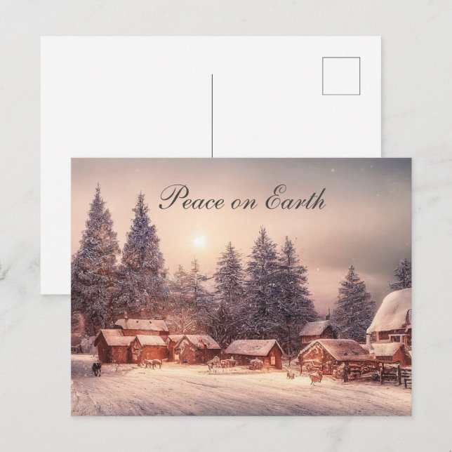 Winter Forest Houses, Peace on Earth Holiday Postcard (Front/Back)