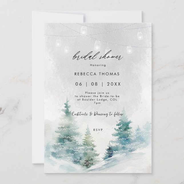 winter forest lanterns bridal shower invitation (Front)