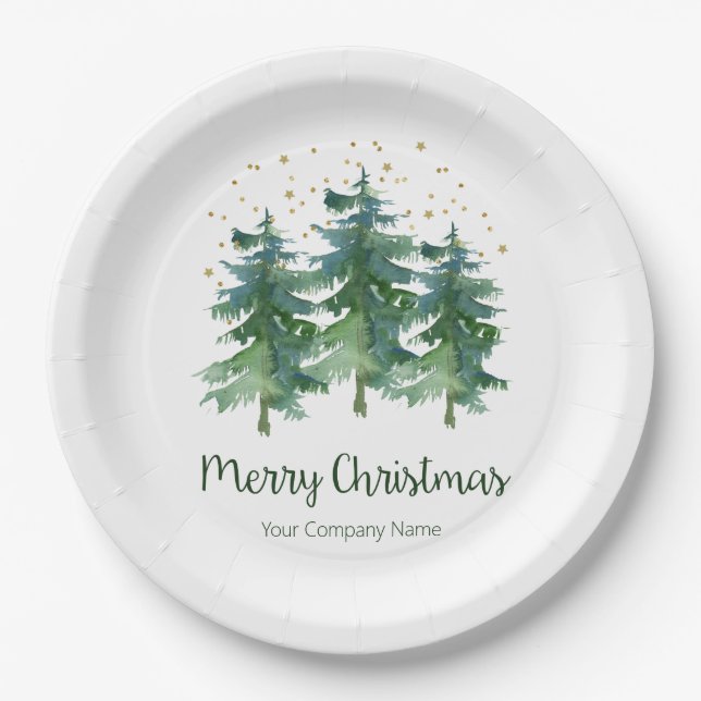 Winter Forest Merry Christmas Company Paper Plate (Front)
