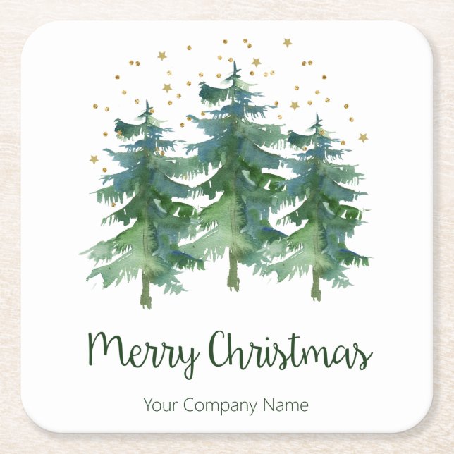 Winter Forest Merry Christmas Company Square Paper Coaster (Front)