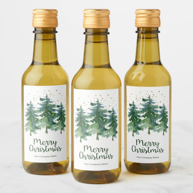 Winter Forest Merry Christmas Company Wine Label (Bottles)