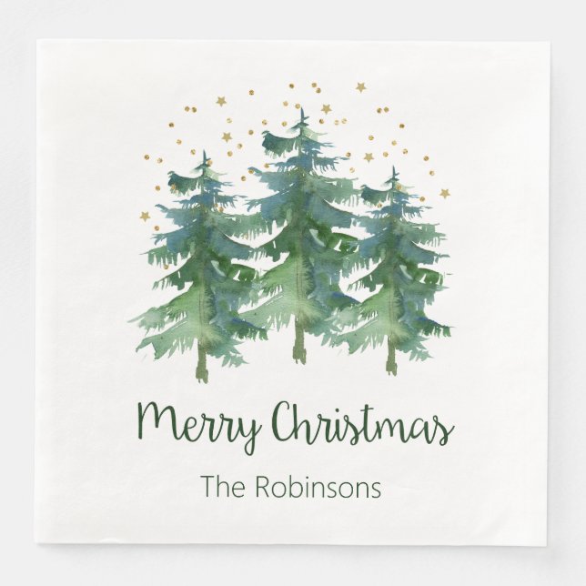 Winter Forest Merry Christmas Paper Dinner Napkins (Front)