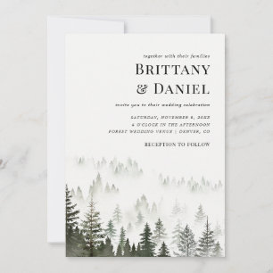 Winter Forest Modern Script Photo QR Code Wedding Invitation