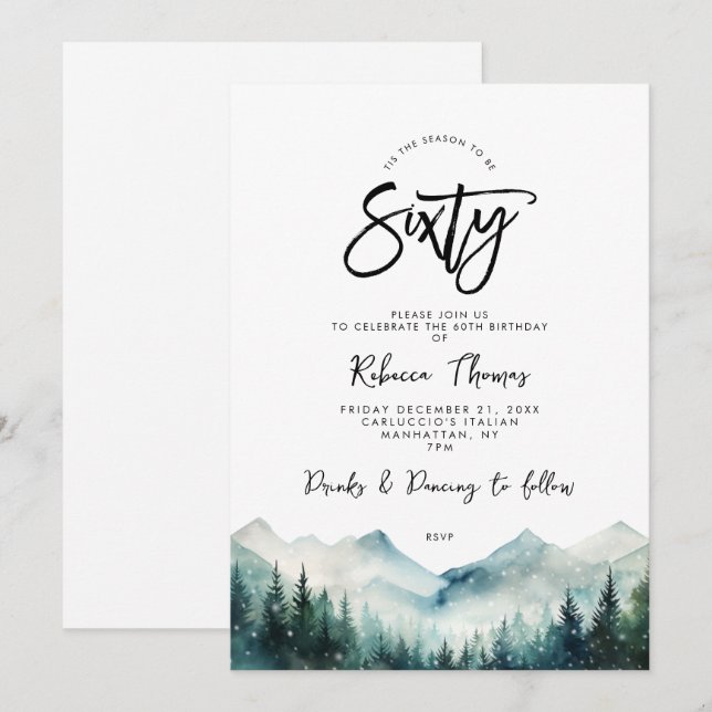 winter forest mountain 60th birthday invitation (Front/Back)