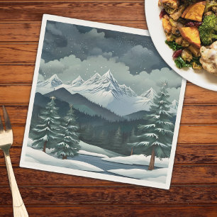 Winter Forest Mountain Scene Napkin