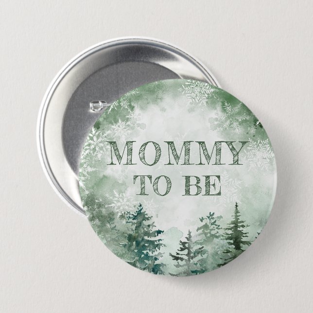Winter forest mummy to be baby shower 7.5 cm round badge (Front & Back)