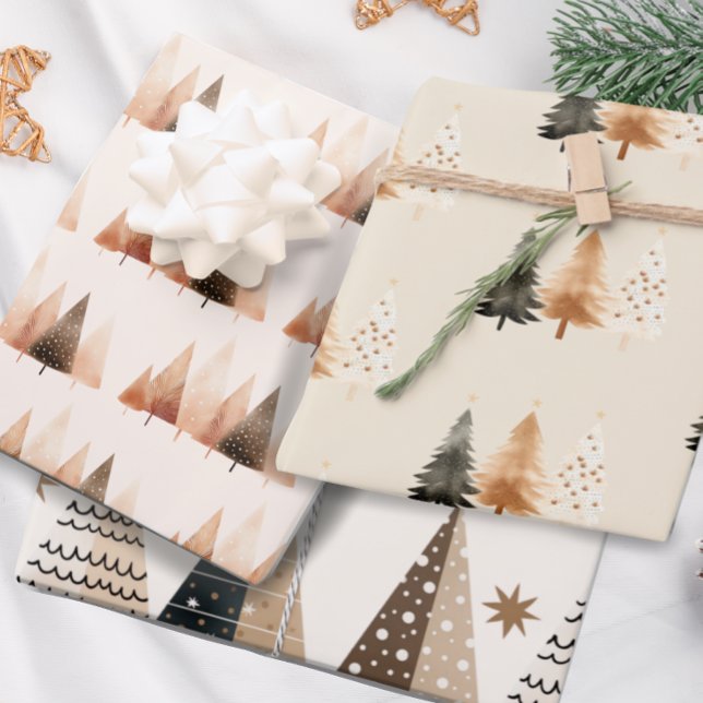 Winter Forest Neutral Christmas Tree  Wrapping Paper Sheet (Creator Uploaded)