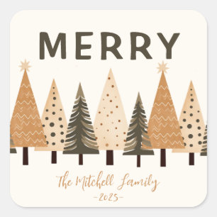 Winter Forest Neutral Family Name Square Sticker