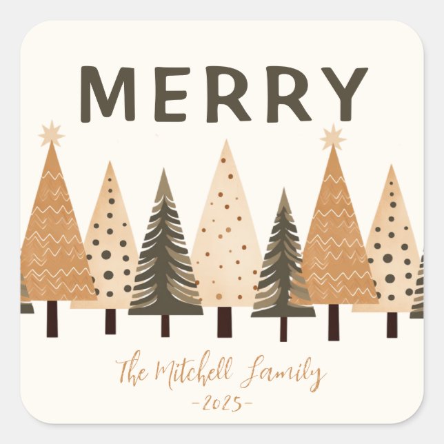 Winter Forest Neutral Family Name Square Sticker (Front)