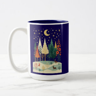 Winter Forest Night Coffee Mug Moon & Deer