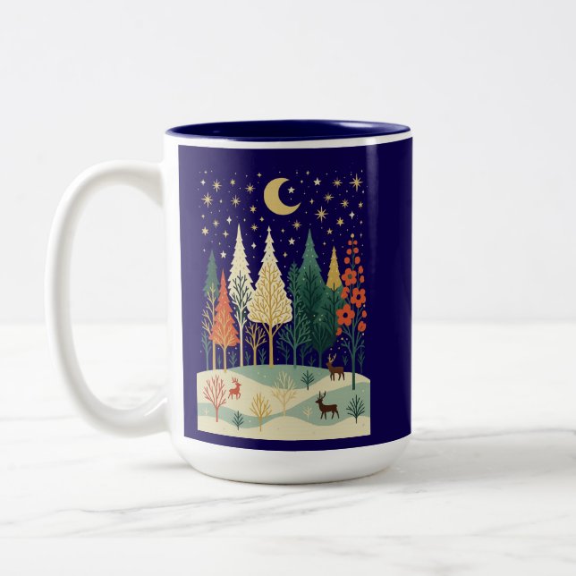Winter Forest Night Coffee Mug | Moon & Deer (Left)
