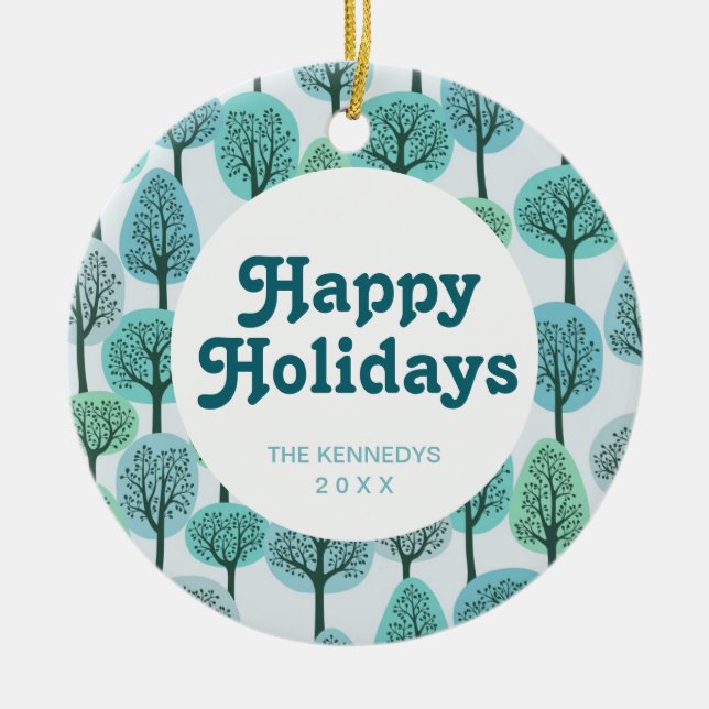 Winter Forest Pattern Ceramic Tree Decoration (Front)