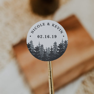 Winter Forest   Personalised Wedding Classic Round Sticker