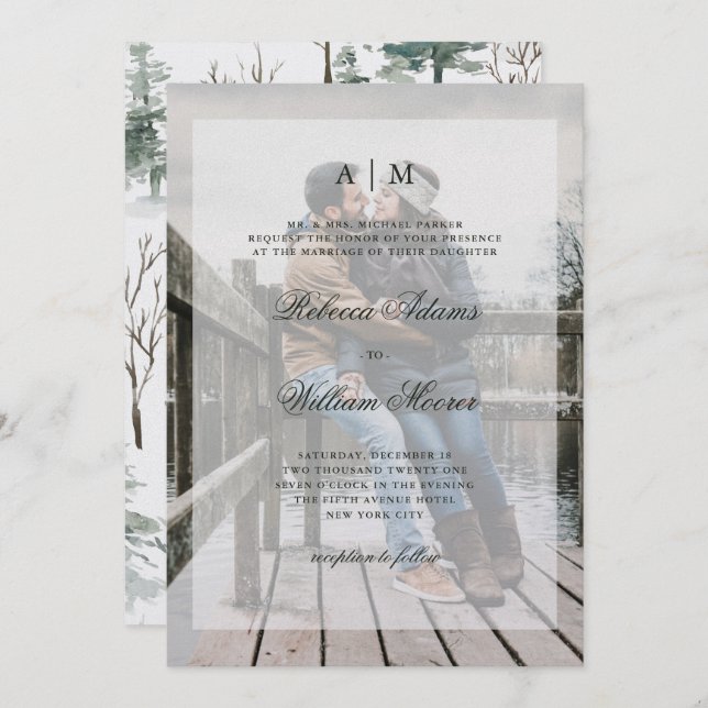 Winter Forest | Photo Invitation with Overlay (Front/Back)
