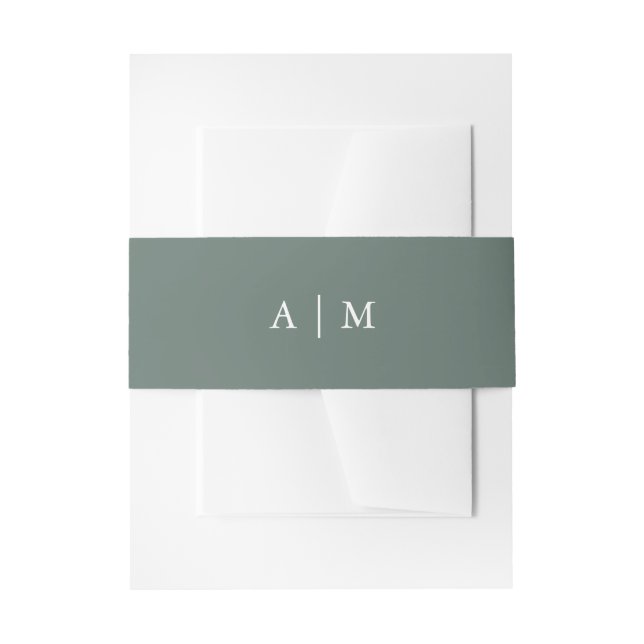 Winter Forest | Pine Green Monogram Wedding Invitation Belly Band (Front Example)