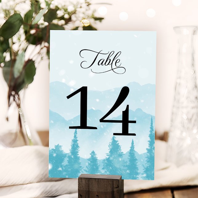 Winter Forest Pine Mountain Wedding Modern Table Number (Creator Uploaded)