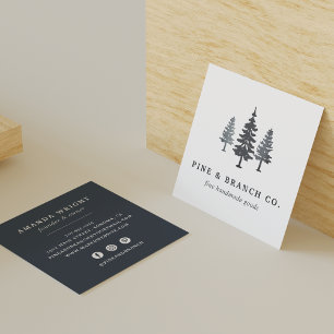 Winter Forest   Pine Tree Logo Square Business Card