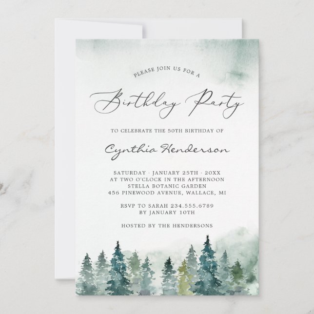 Winter Forest Pine Trees Birthday Party Invitation (Front)