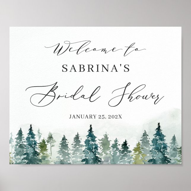 Winter Forest Pine Trees Bridal Shower Sign (Front)