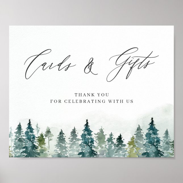 Winter Forest Pine Trees Cards & Gifts Sign (Front)