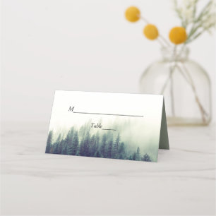 Winter Forest Pine Trees Elegant Chic Wedding Place Card