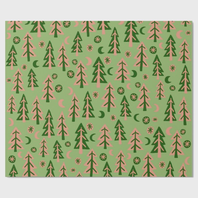 Winter Forest Pine Trees Moon Stars Nature Wrapping Paper (Flat)