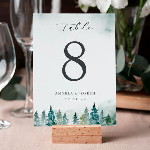 Winter Forest Pine Trees   Personalised Wedding Table Number