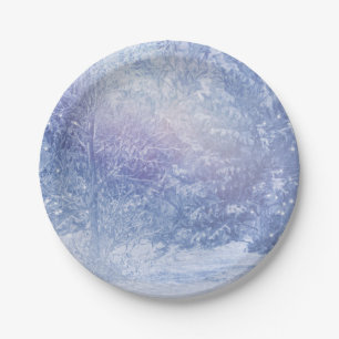 Winter Forest Pine Trees Snowflakes Elegant Party Paper Plate