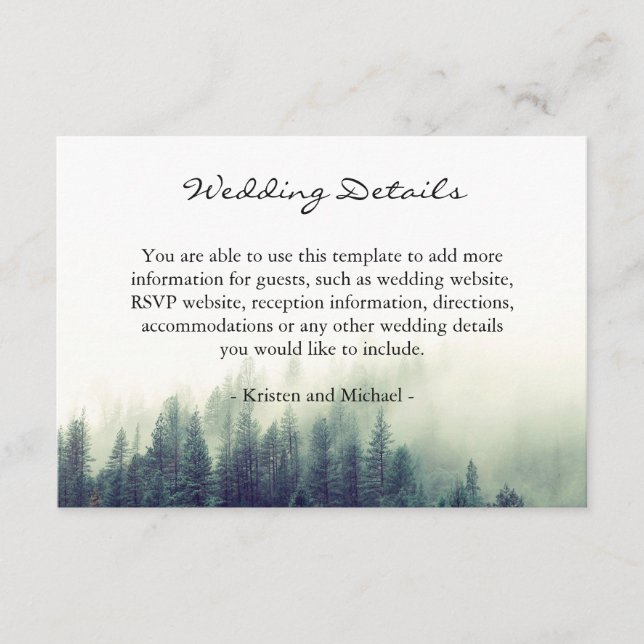 Winter Forest Pine Trees Wedding Details Reception Enclosure Card (Front)