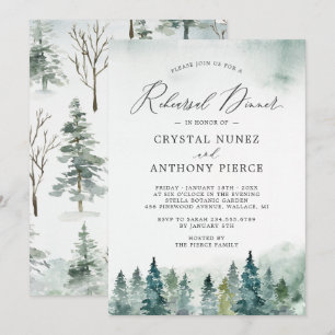 Winter Forest Pine Trees Wedding Rehearsal Dinner Invitation