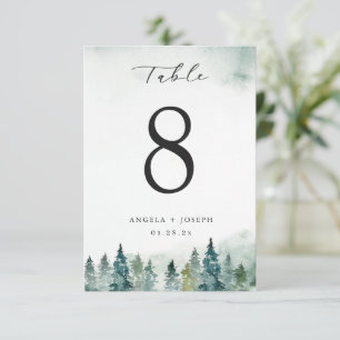 Winter Forest Pine Trees Wedding Table Number Card