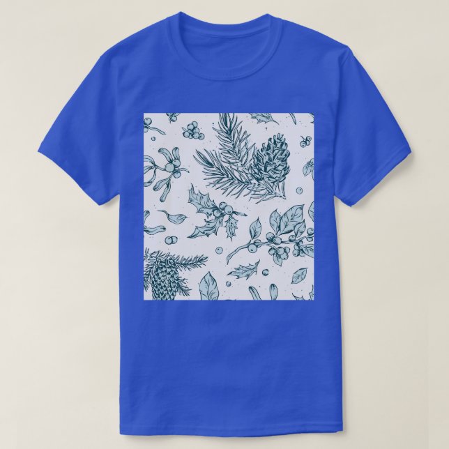 Winter Forest Pinecone Holly Berries Pattern T-Shirt (Design Front)