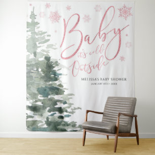 Winter Forest Pink Baby It's Cold Outside Backdrop Tapestry