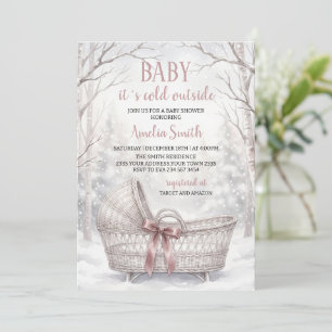 Winter Forest Pink It's Cold Outside Baby Shower Invitation