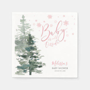 Winter Forest Pink It's Cold Outside Baby Shower Napkin