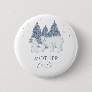 Winter Forest Polar Bear Mother To Be Baby Shower  6 Cm Round Badge