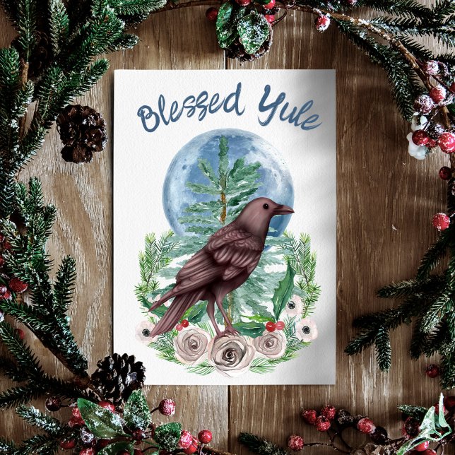 Winter Forest Raven & Moon Yule Solstice Holiday Card (Creator Uploaded)
