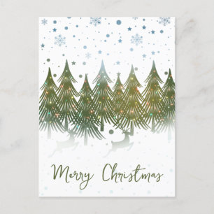 Winter Forest Reindeer Holiday Christmas Postcard