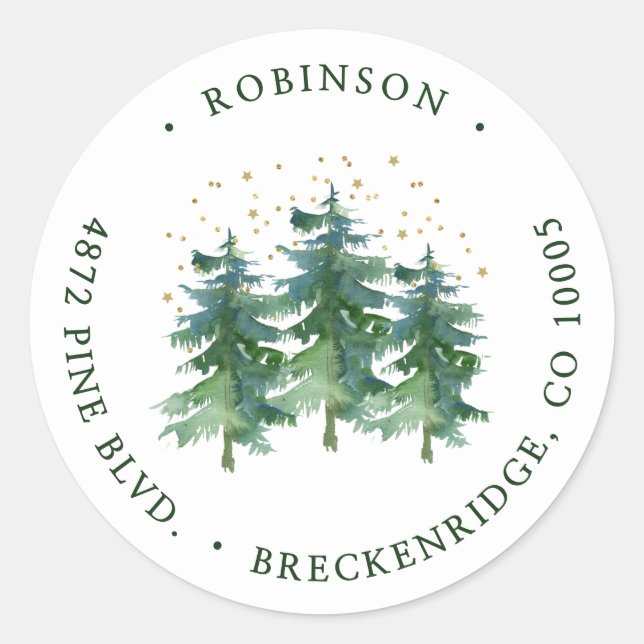 Winter Forest Return Address Classic Round Sticker (Front)