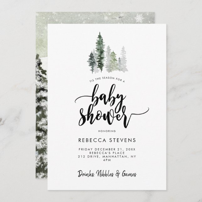 winter forest rustic baby shower invitation (Front/Back)