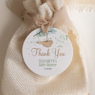 Winter forest rustic baby shower thank you favour classic round sticker