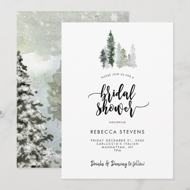winter forest rustic bridal shower invitation (Front/Back)