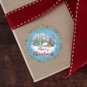 Winter Forest Rustic Cabin Merry Christmas Classic Round Sticker