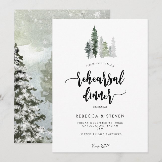 winter forest rustic rehearsal dinner invitation (Front/Back)