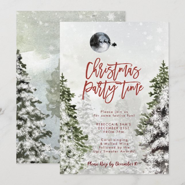winter forest santa Christmas party invitation (Front/Back)