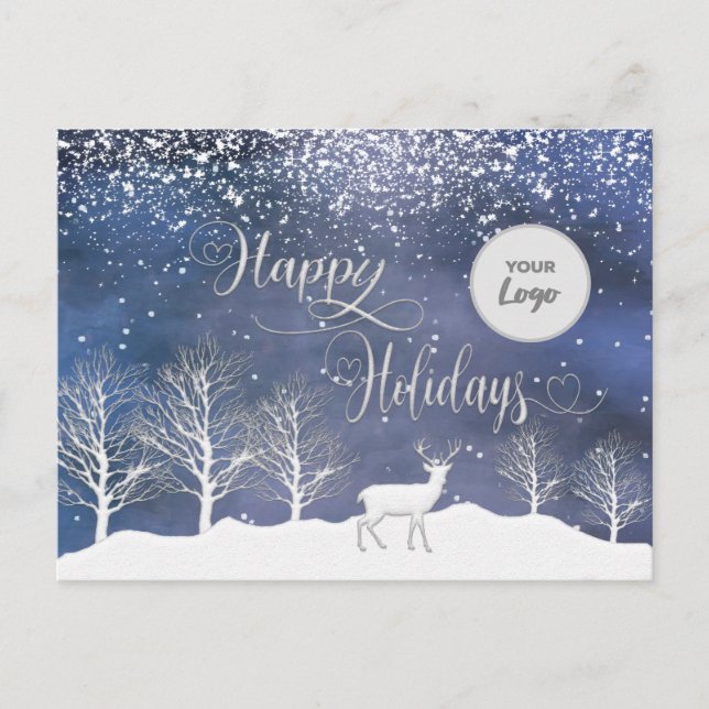 Winter forest scene  Happy Holidays custom logo  H Holiday Postcard (Front)