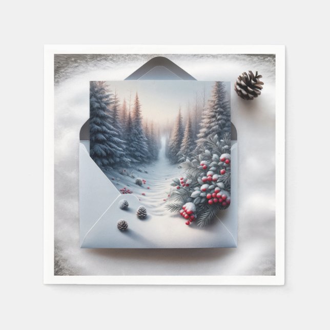 Winter Forest Scene In an Envelope Napkin (Front)
