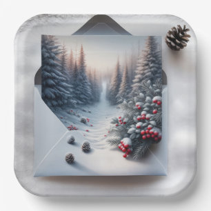 Winter Forest Scene In an Envelope Paper Plate