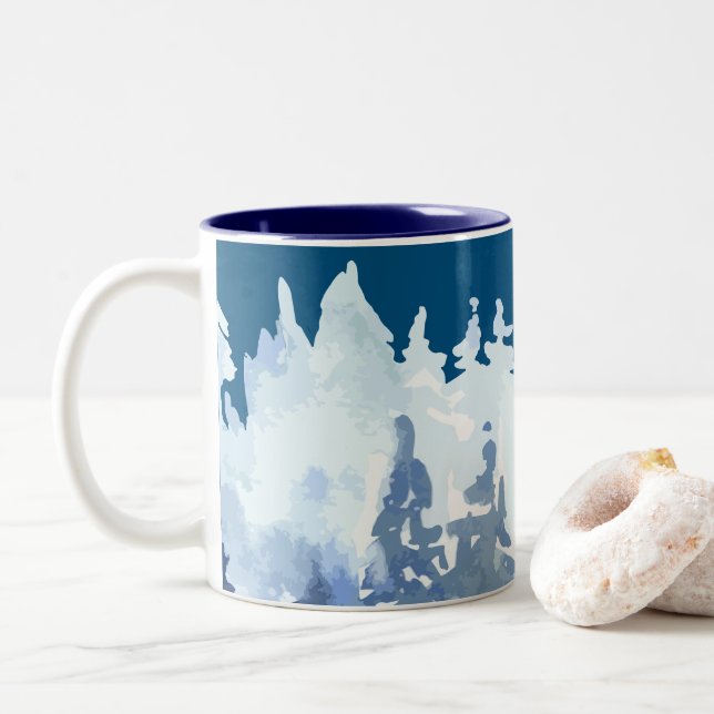 Winter Forest Scene Two-Tone Coffee Mug (With Donut)